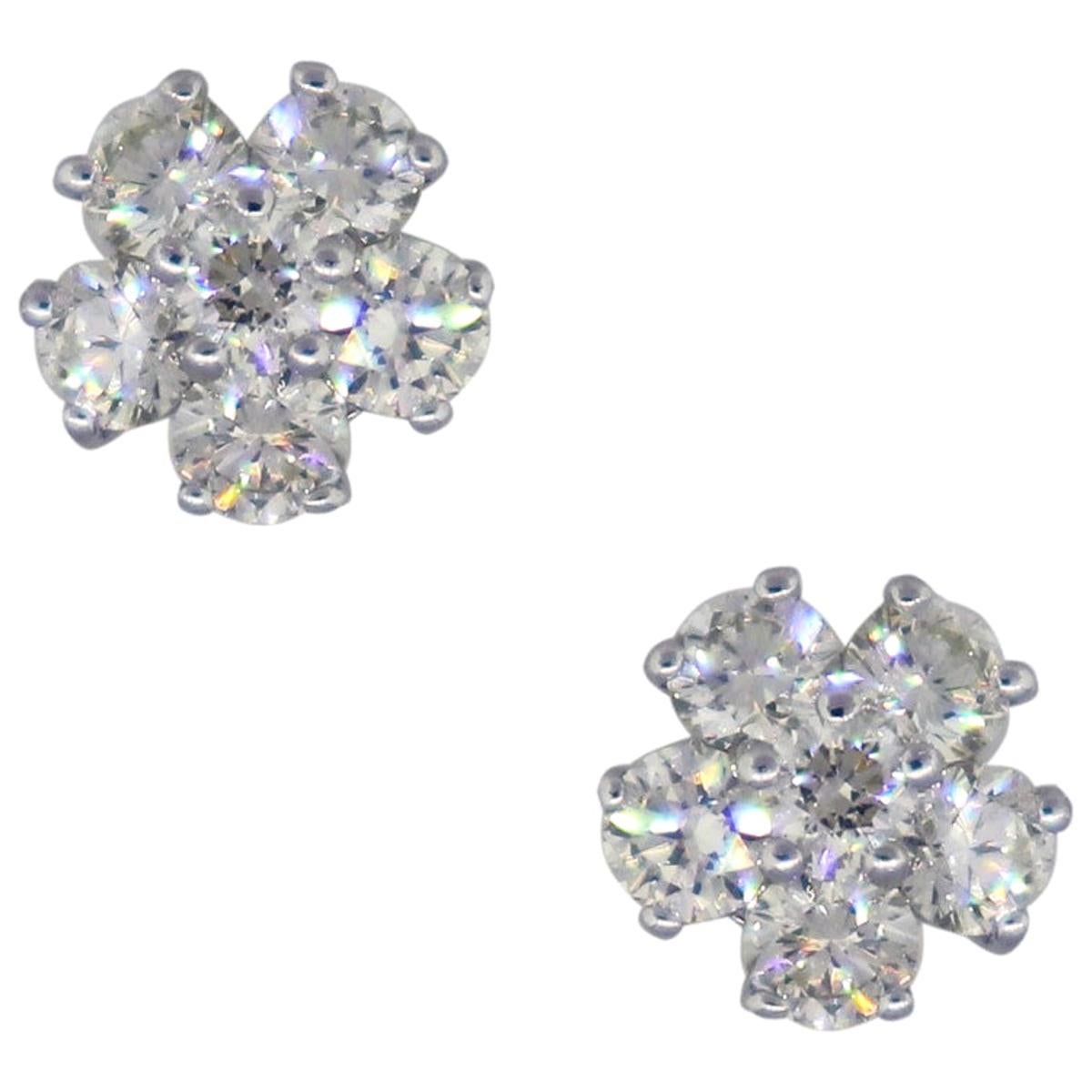 Round Brilliant Diamond Flower Shape Earrings