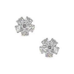 Round Brilliant Diamond Flower Shape Stud Earrings