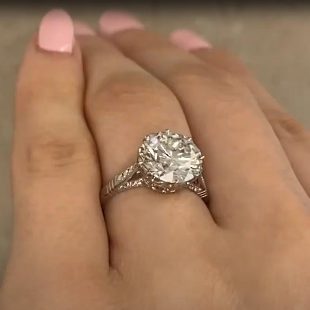 Art déco Bague à prisme de type couronne en diamant rond brillant (GIA approx. 4,00 carats) Platine en vente