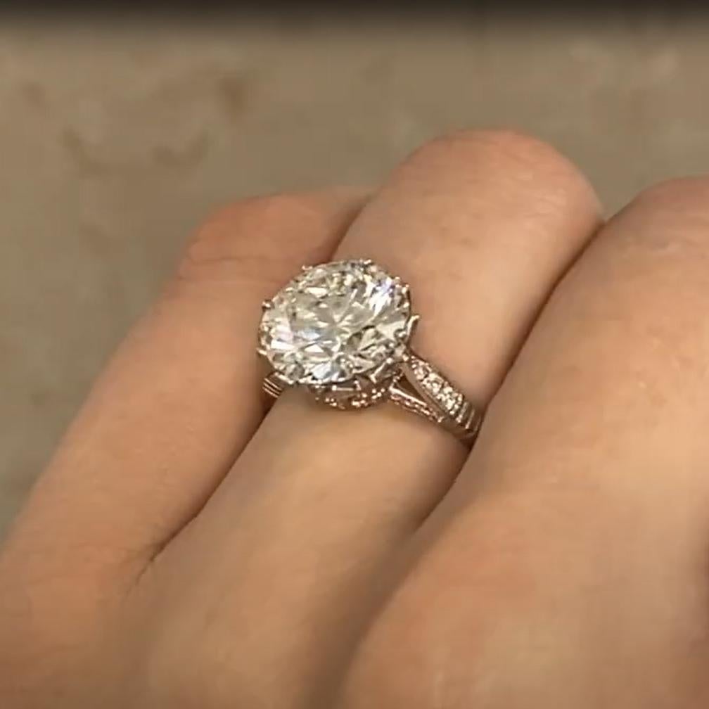 Taille ronde Bague à prisme de type couronne en diamant rond brillant (GIA approx. 4,00 carats) Platine en vente