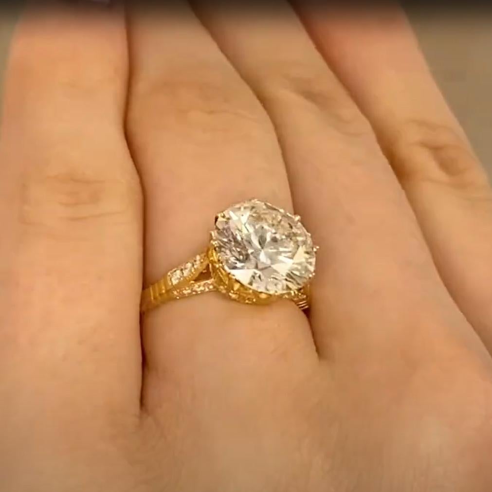 Art Déco Anello con diamante tondo brillante (GIA circa 4,00 carati) incastonato, oro giallo 18 carati in vendita