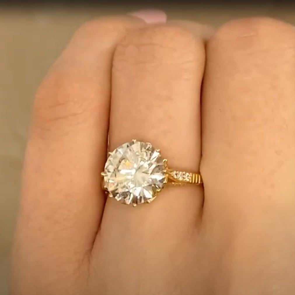 Anello con diamante tondo brillante (GIA circa 4,00 carati) incastonato, oro giallo 18 carati In condizioni ottime in vendita a New York, NY