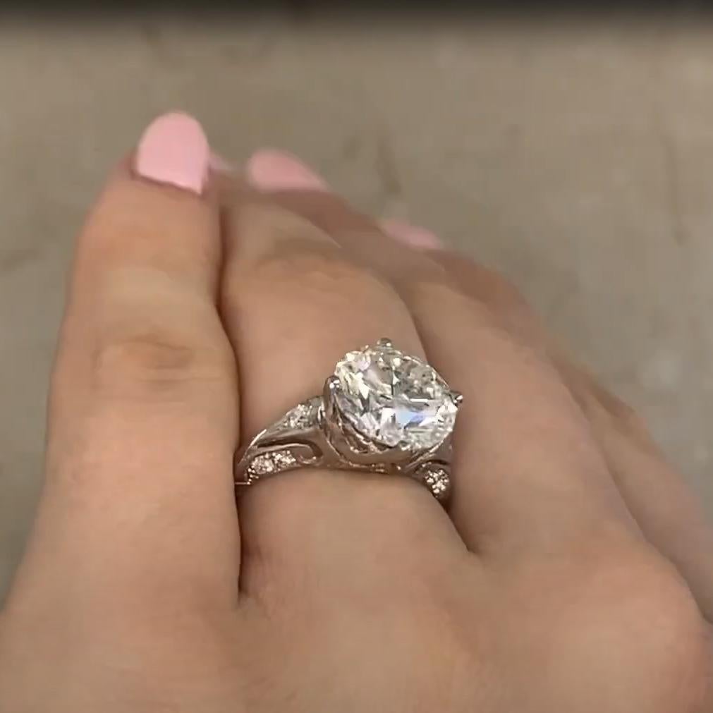 Art Déco Anello con diamante tondo brillante (GIA circa 4,00 carati) con incastonatura, platino in vendita