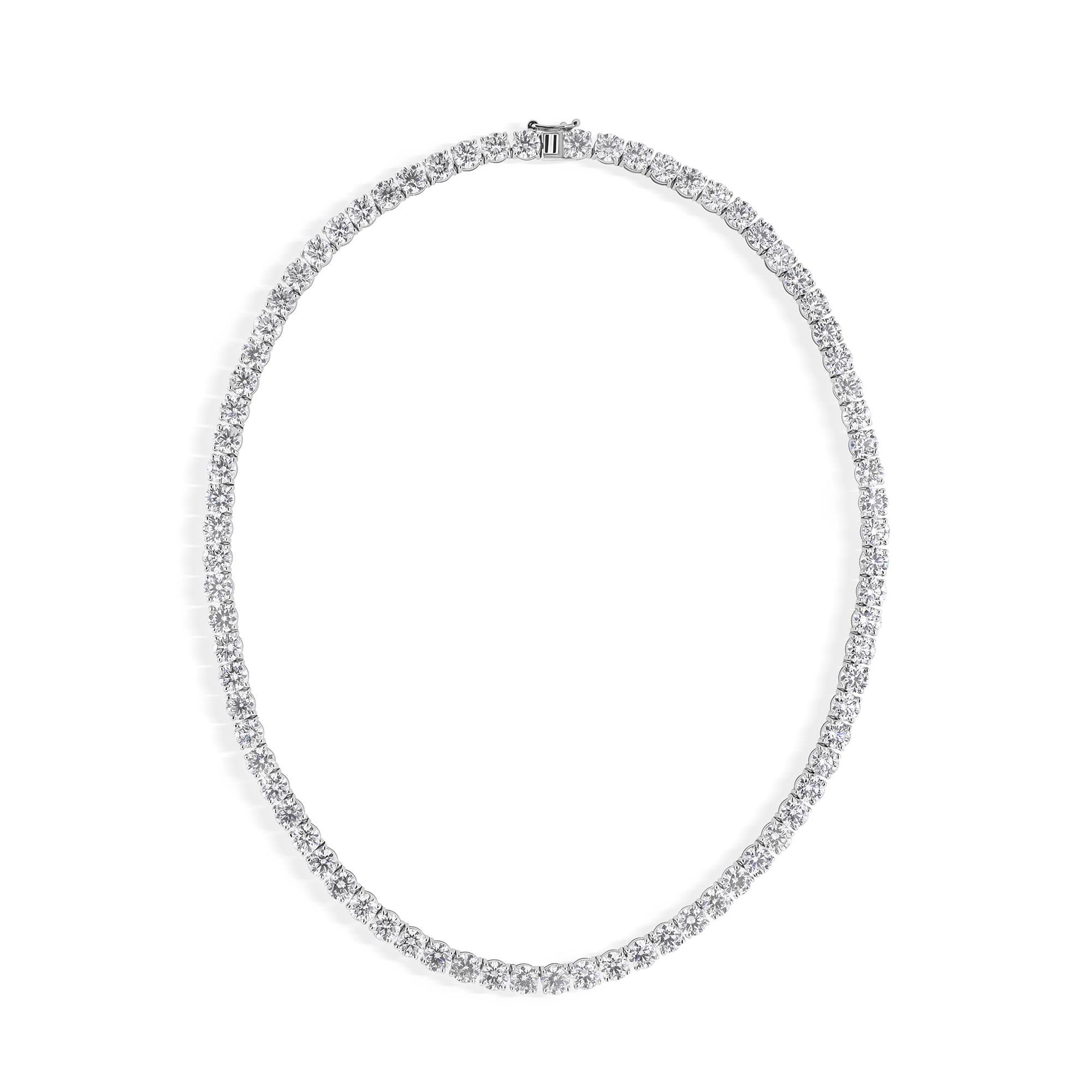 Runder Brillant Diamant abgestufte Tennis Halskette 18 Karat Weißgold Schmuck (Rundschliff) im Angebot