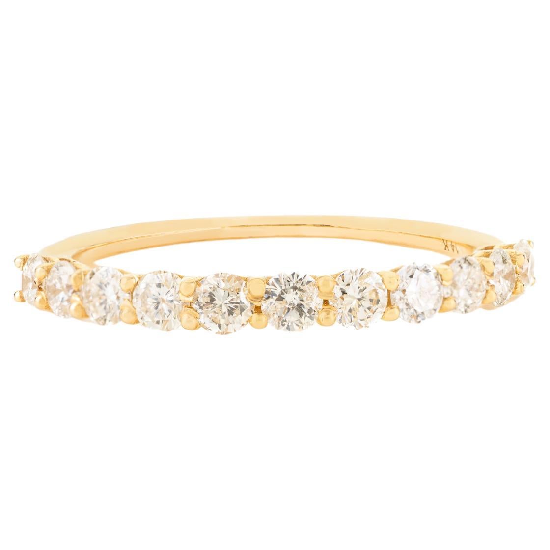 Round Brilliant Diamond Half Eternity Wedding Band Ring in 14K Yellow Gold