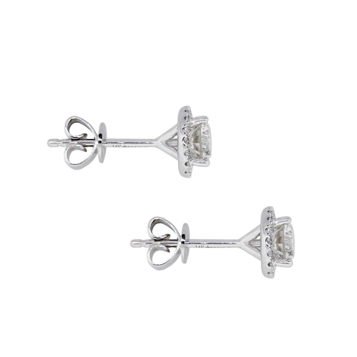 Material: 14k white gold
Diamond Details: Approximately 1ctw of round brilliant diamonds. Diamonds are G/H in color and SI in clarity.
Measurements: 0.61″ x 0.21″ x 0.21″
Earring Backs: Post friction
Total Weight: 1.4g (0.9dwt)
Additional Details: