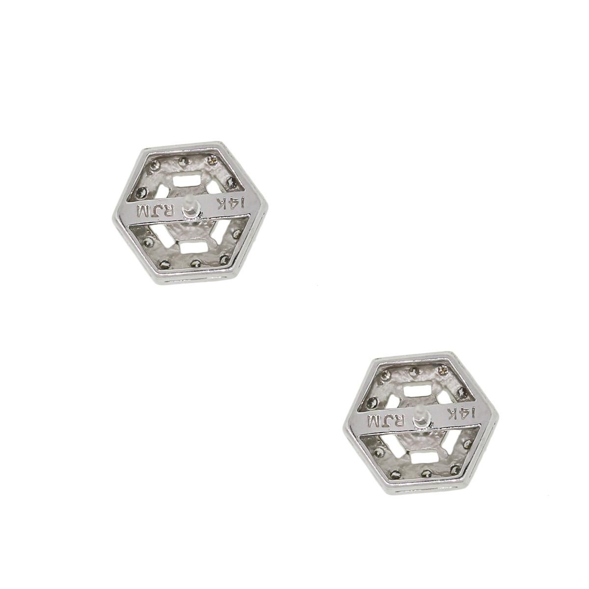 Round Cut Round Brilliant Diamond Hexagonal Shaped Stud Earrings