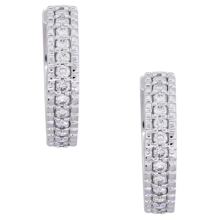 Baguette and Round Diamond Gold Huggie Hoop Earrings For Sale (Free