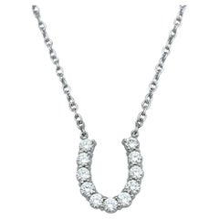 Round Brilliant Diamond Horseshoe Pendant Necklace with Cable Chain in Platinum