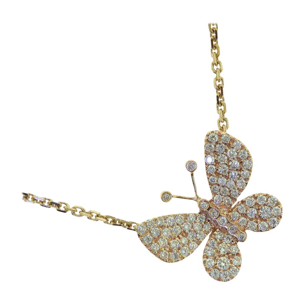  Round Brilliant Diamond in 18 Karat Rose Gold Butterfly Necklace