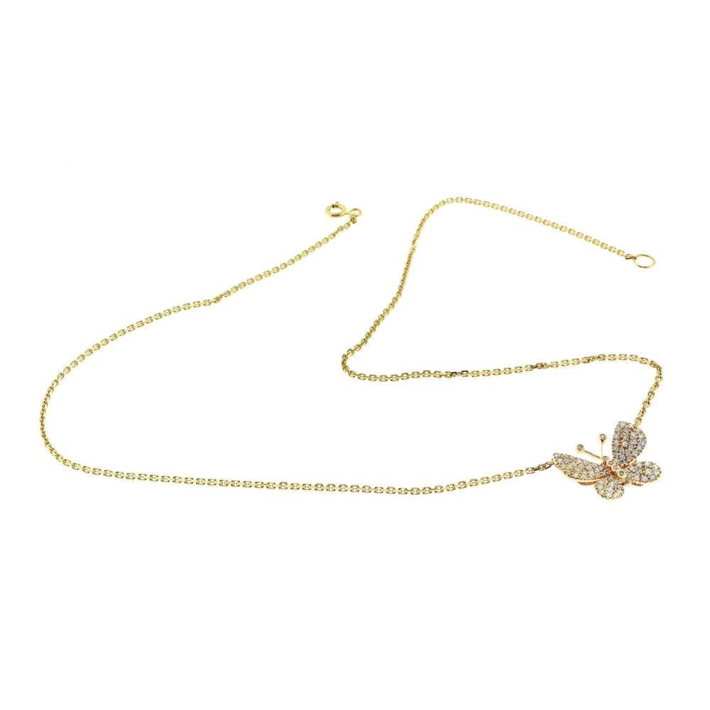  Round Brilliant Diamond in 18 Karat Rose Gold Butterfly Necklace In Good Condition In Miami, FL