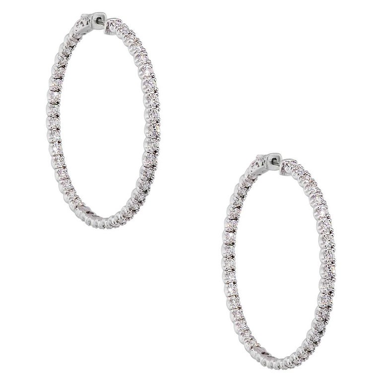 Round Brilliant Diamond In and Out Hoop Earrings For Sale (Free ...