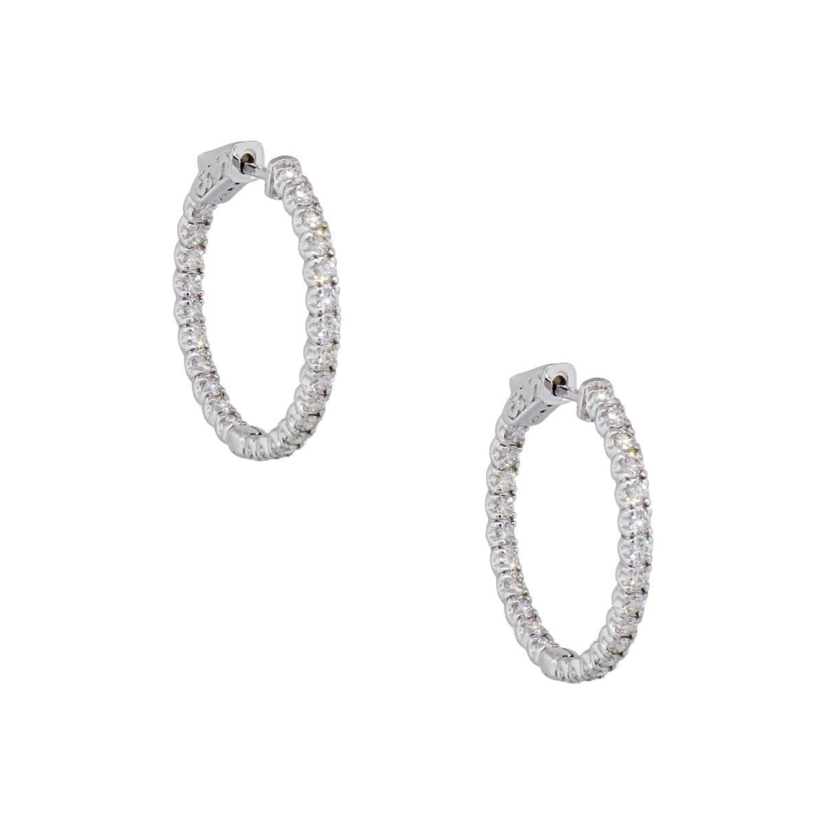 1 3/8" Inside Out Round Cubic Zirconia Hoop Earrings In 925 Sterling Silver