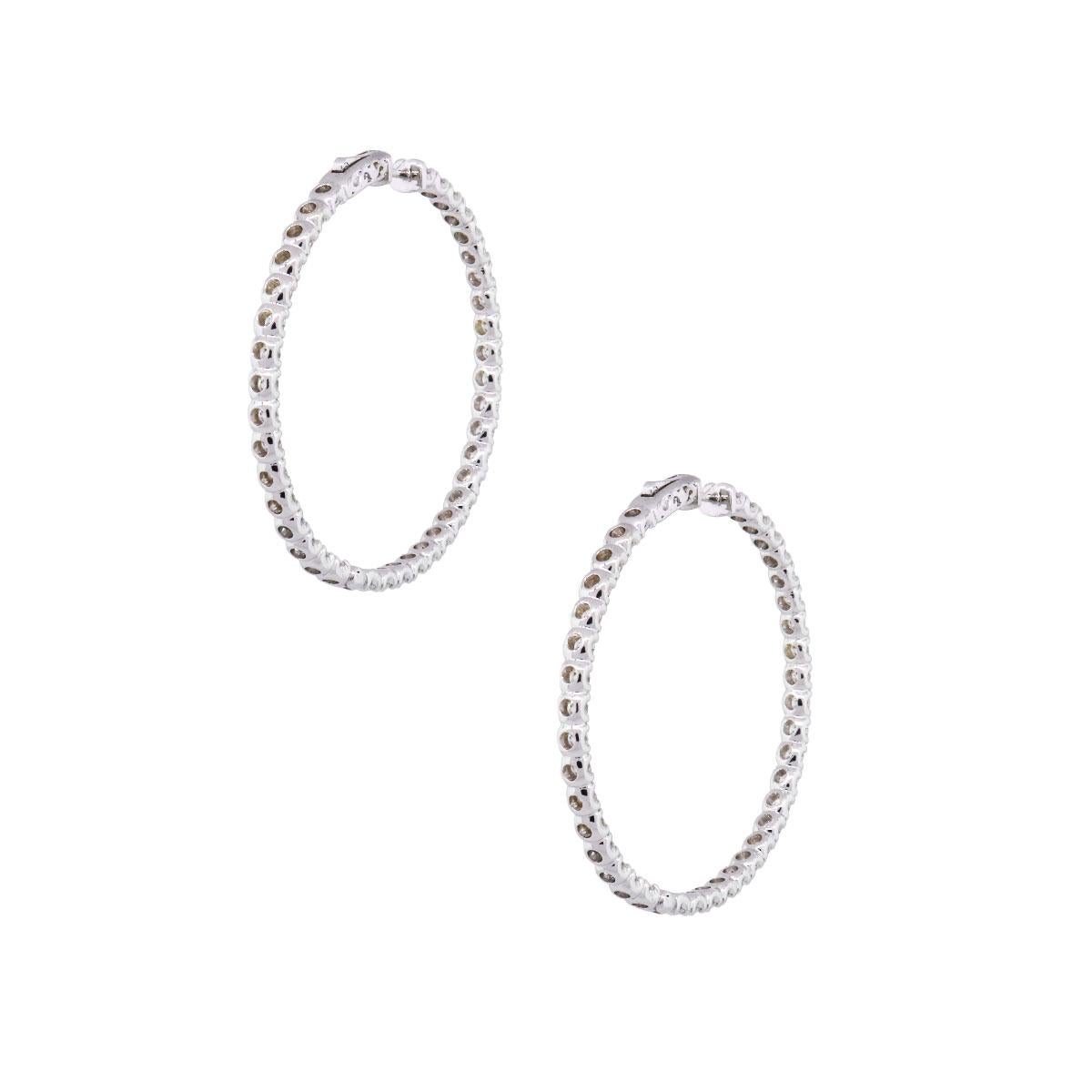 Round Cut Round Brilliant Diamond In and Out Hoop Earrings