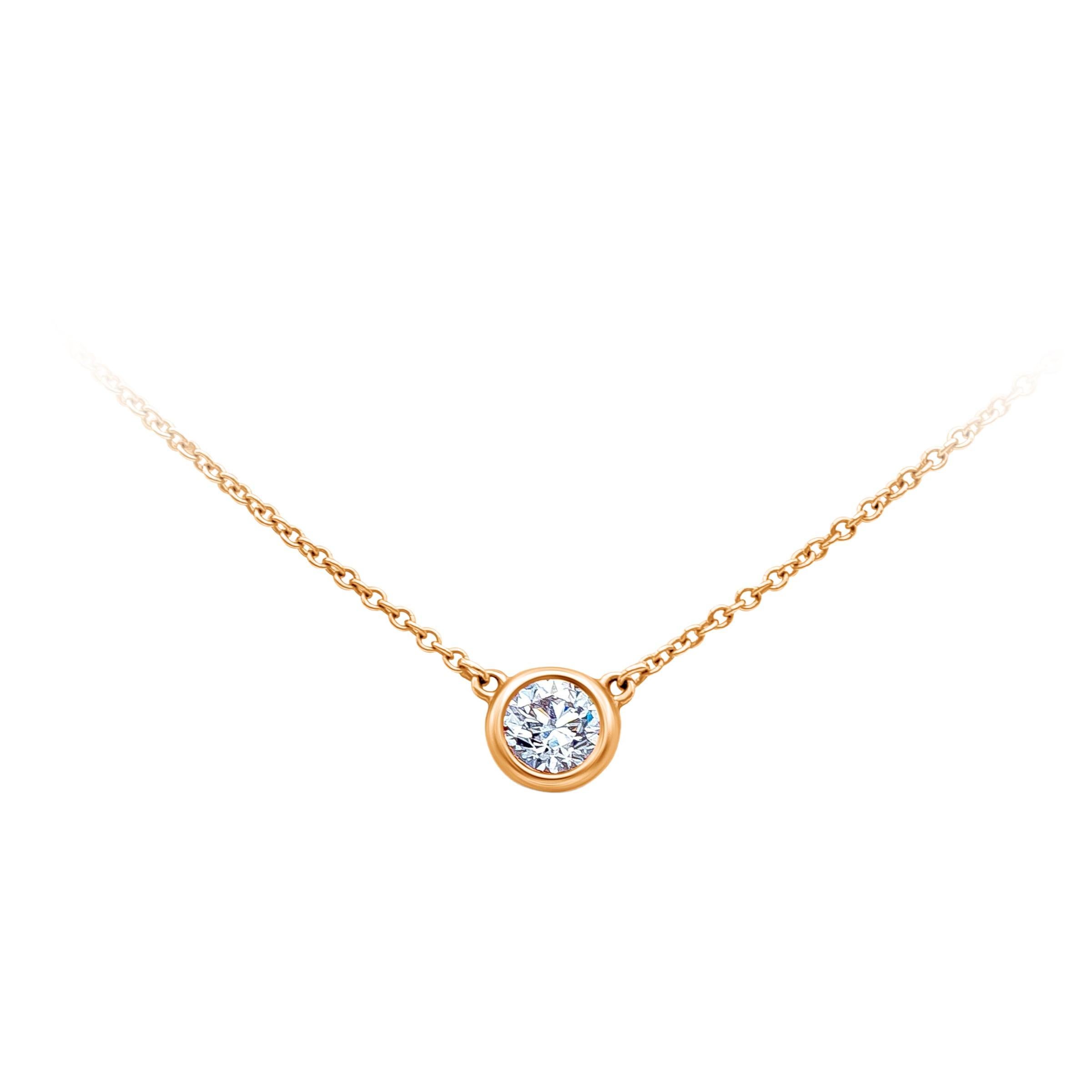 Roman Malakov 0.47 Carats Round Diamond Bezel Set Solitaire Pendant Necklace For Sale