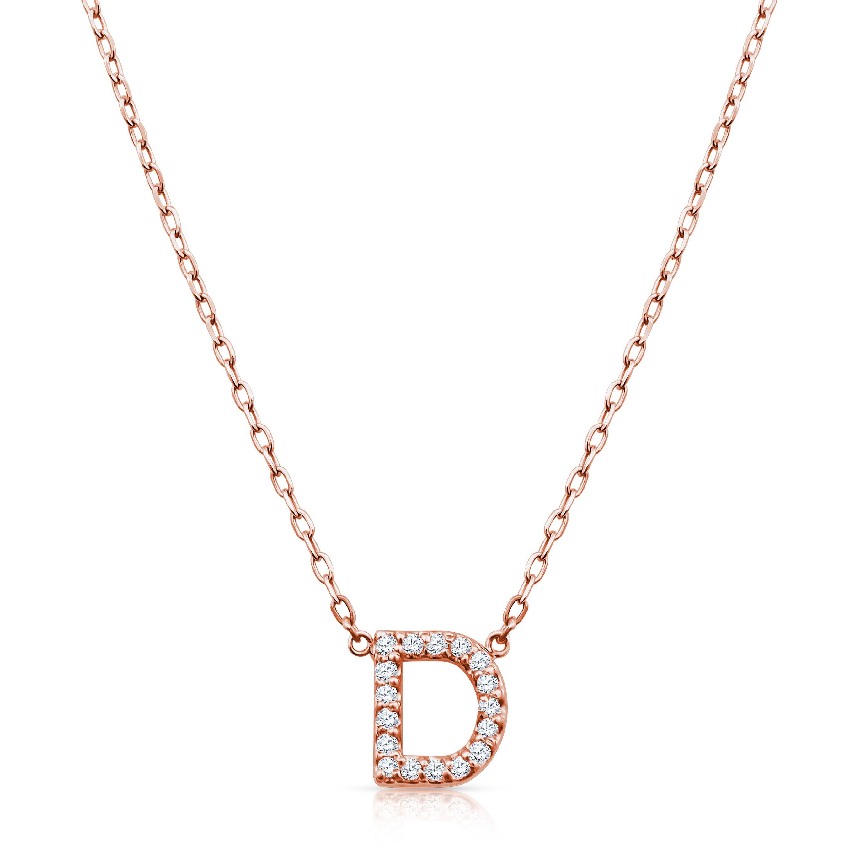 These initial pendants are made-to-order with any custom initial featuring round brilliant diamonds. The necklaces come in 14kt white, yellow, or rose gold, and feature round diamonds in a 16 inch cable chain. Please allow 2-3 weeks for delivery.
