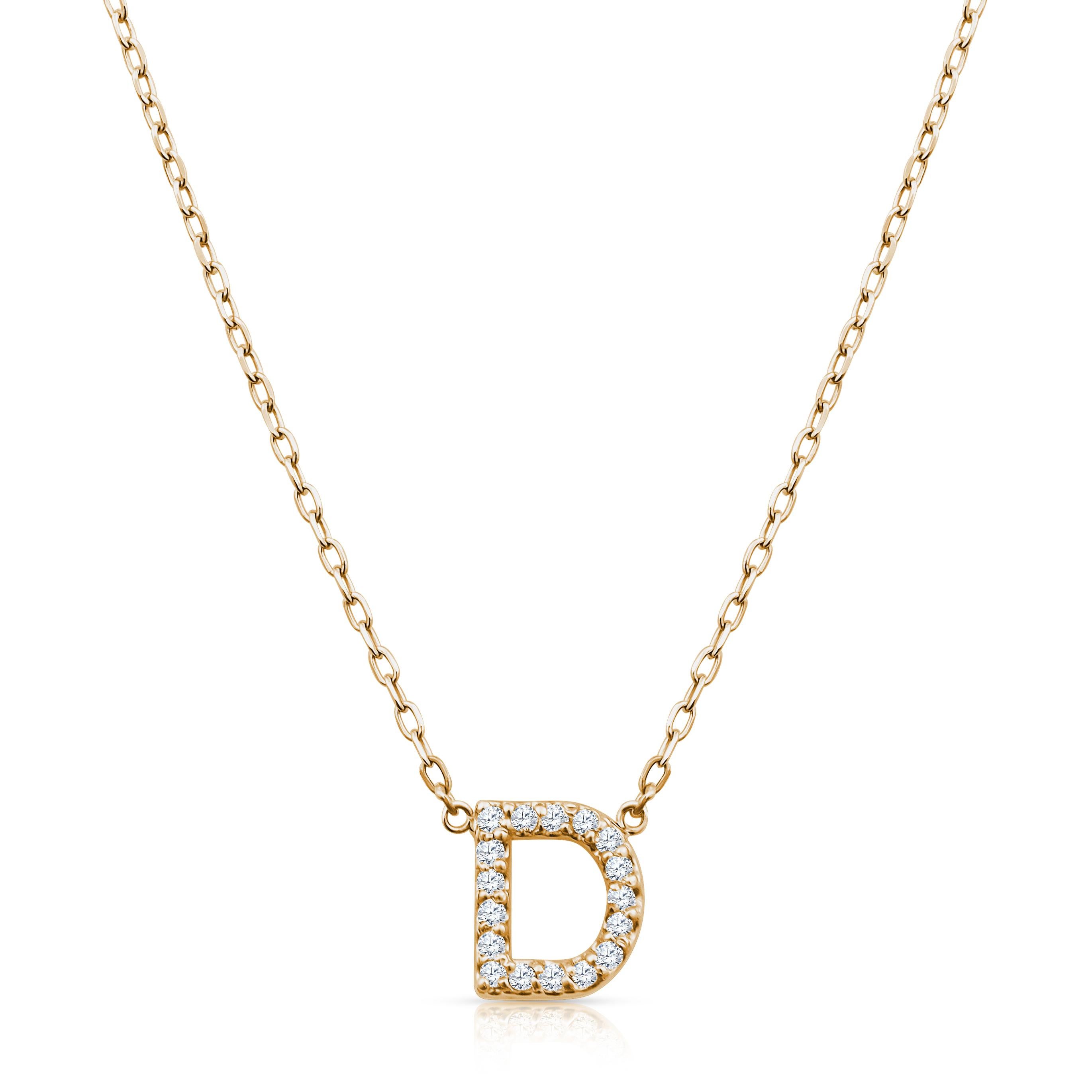 Round Cut Round Brilliant Diamond Initial Pendant, 14 Karat Gold For Sale