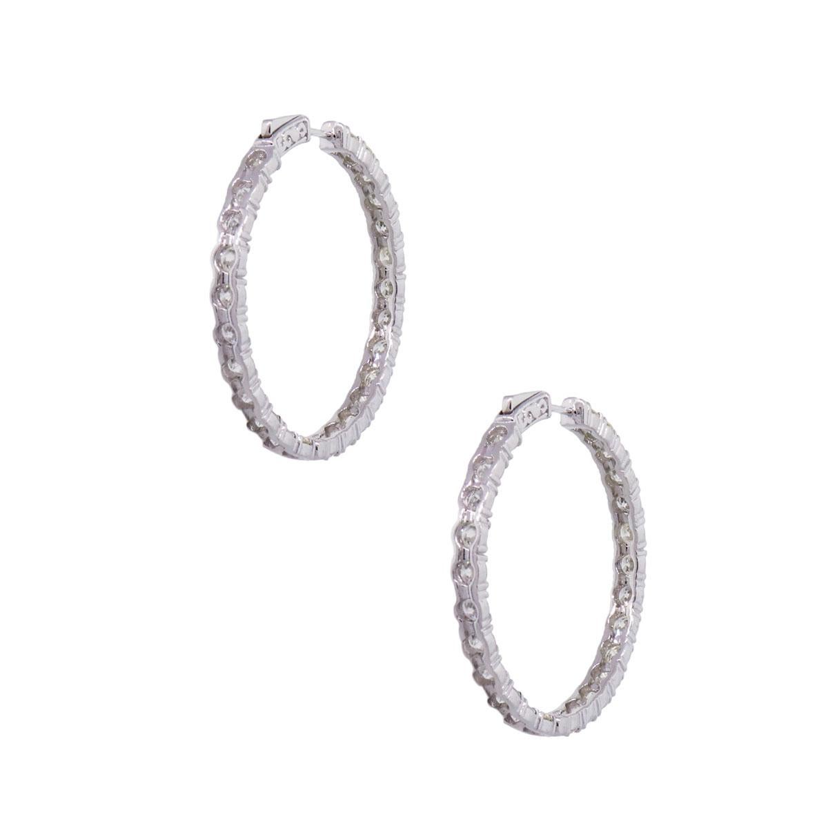 Round Cut Round Brilliant Diamond Inside Out Large Hoop Earrings