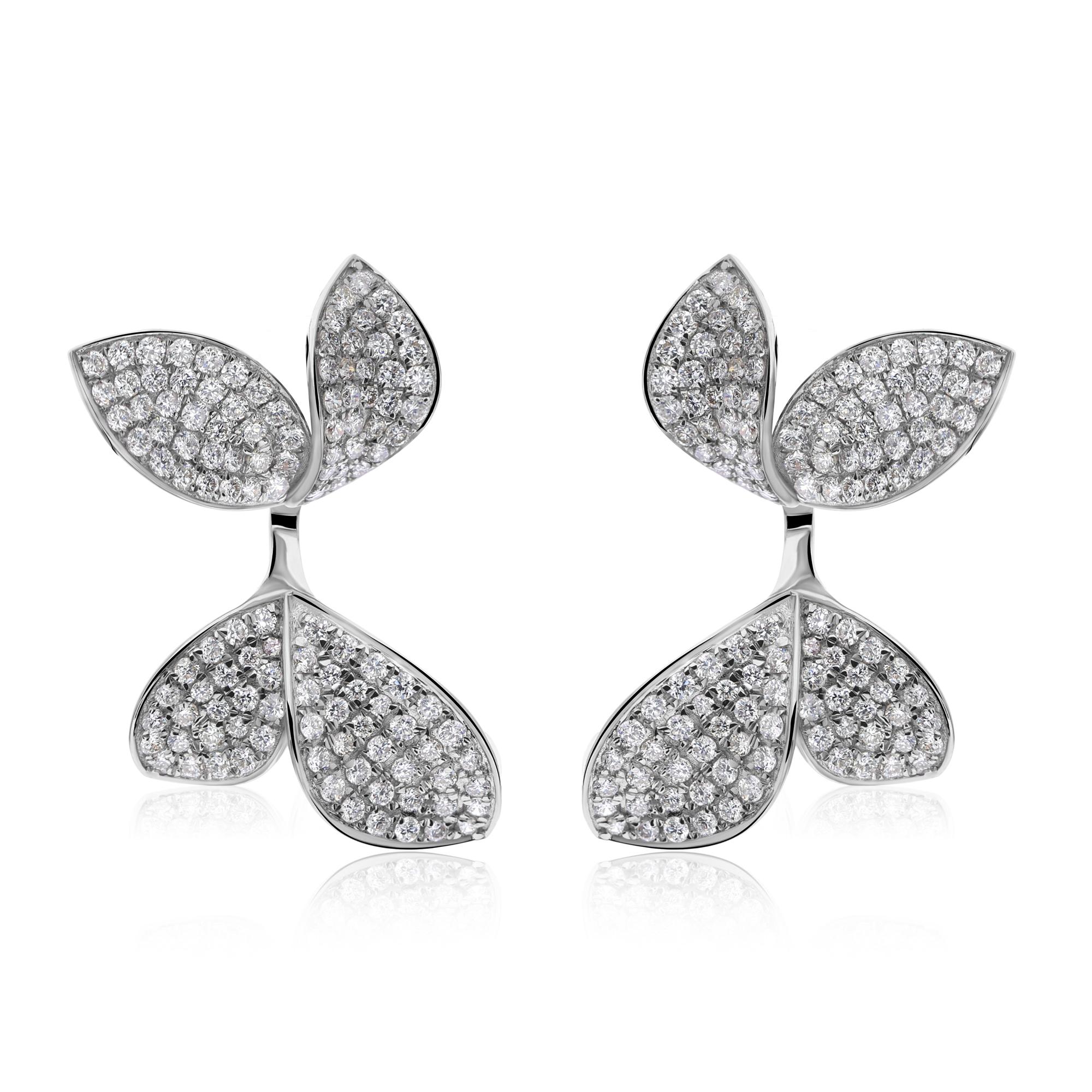 Runder Brillant-Diamant-Blatt-Cluster-Ohrstecker 18k Weißgold Feine Juwelen (Moderne) im Angebot