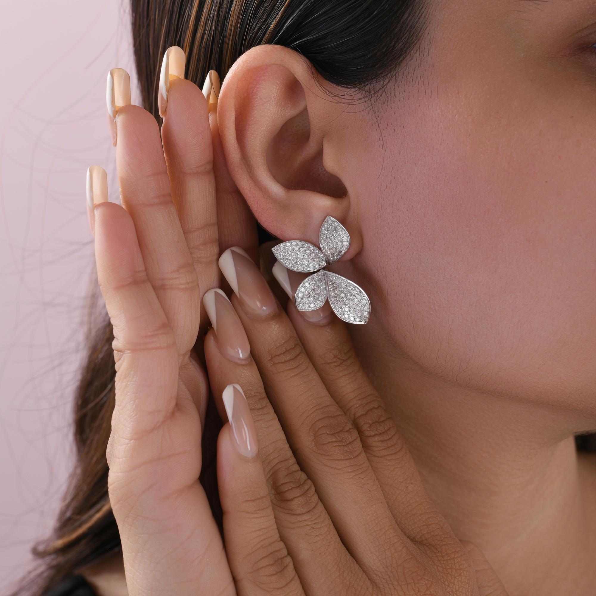 Runder Brillant-Diamant-Blatt-Cluster-Ohrstecker 18k Weißgold Feine Juwelen Damen im Angebot