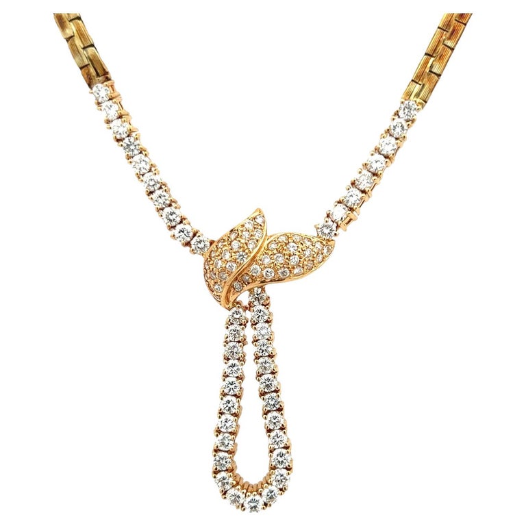 Round Brilliant Diamond Loop Drop Yellow Gold Link Necklace Late 20th