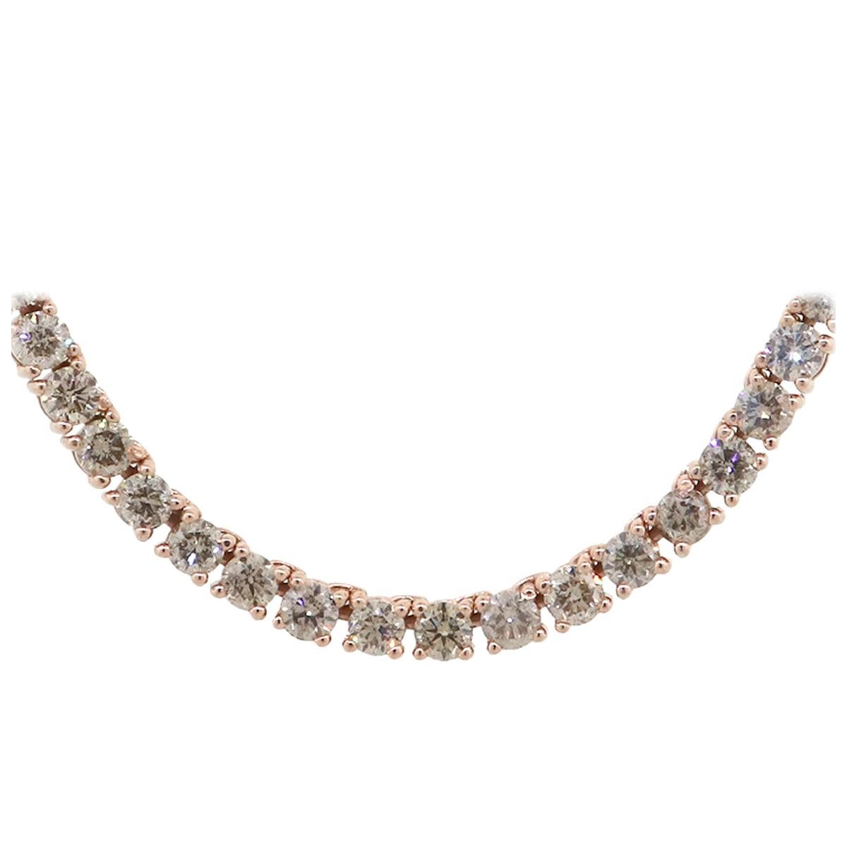 128 Round Brilliant Cut Diamond Tennis Line Necklace in White Gold, 7 Carat For Sale at 1stDibs