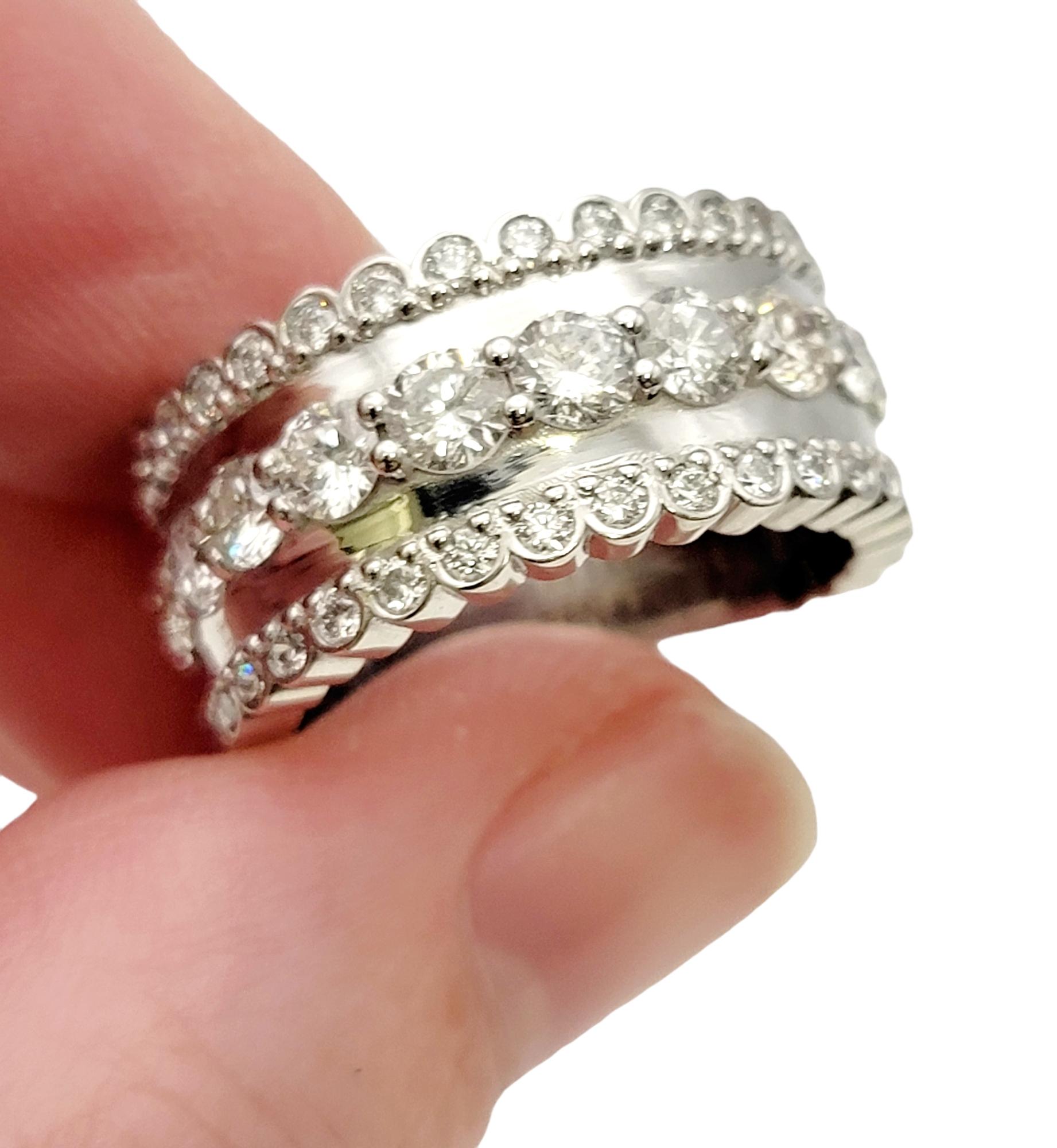 Round Brilliant Diamond Multi Row Semi-Eternity Band Ring in 14 Karat White Gold For Sale 1