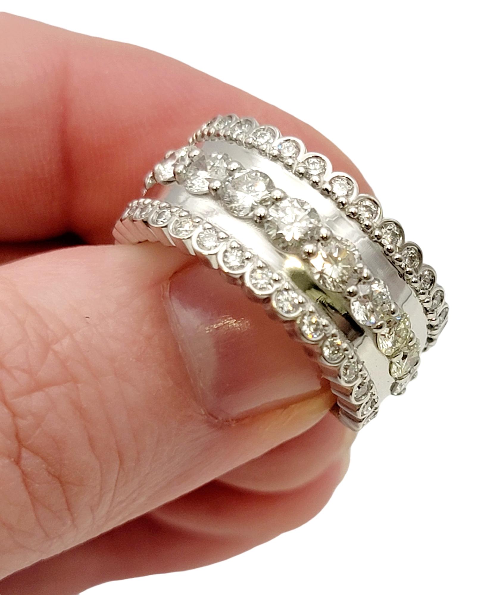 Round Brilliant Diamond Multi Row Semi-Eternity Band Ring in 14 Karat White Gold For Sale 2