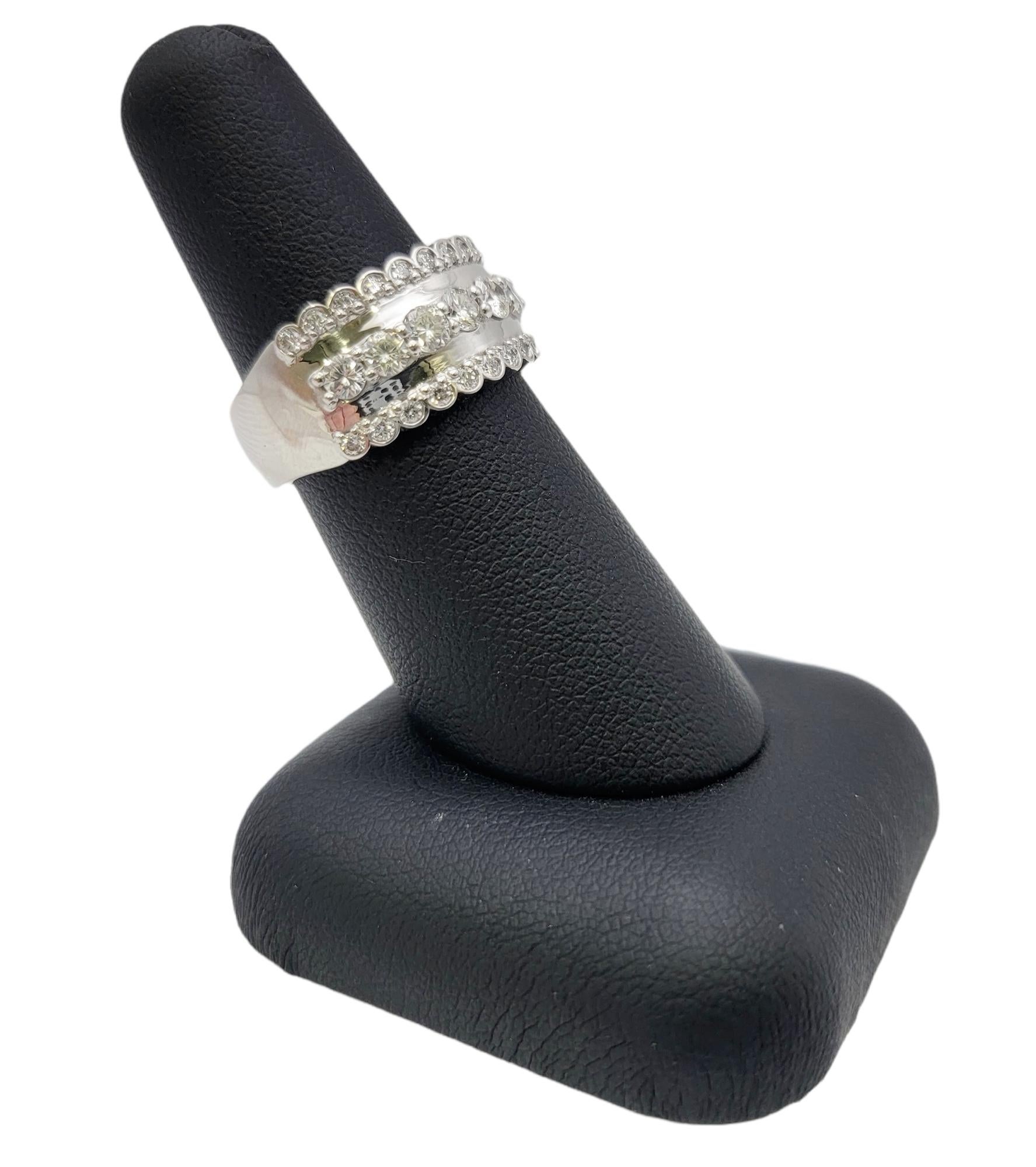 Round Brilliant Diamond Multi Row Semi-Eternity Band Ring in 14 Karat White Gold For Sale 3