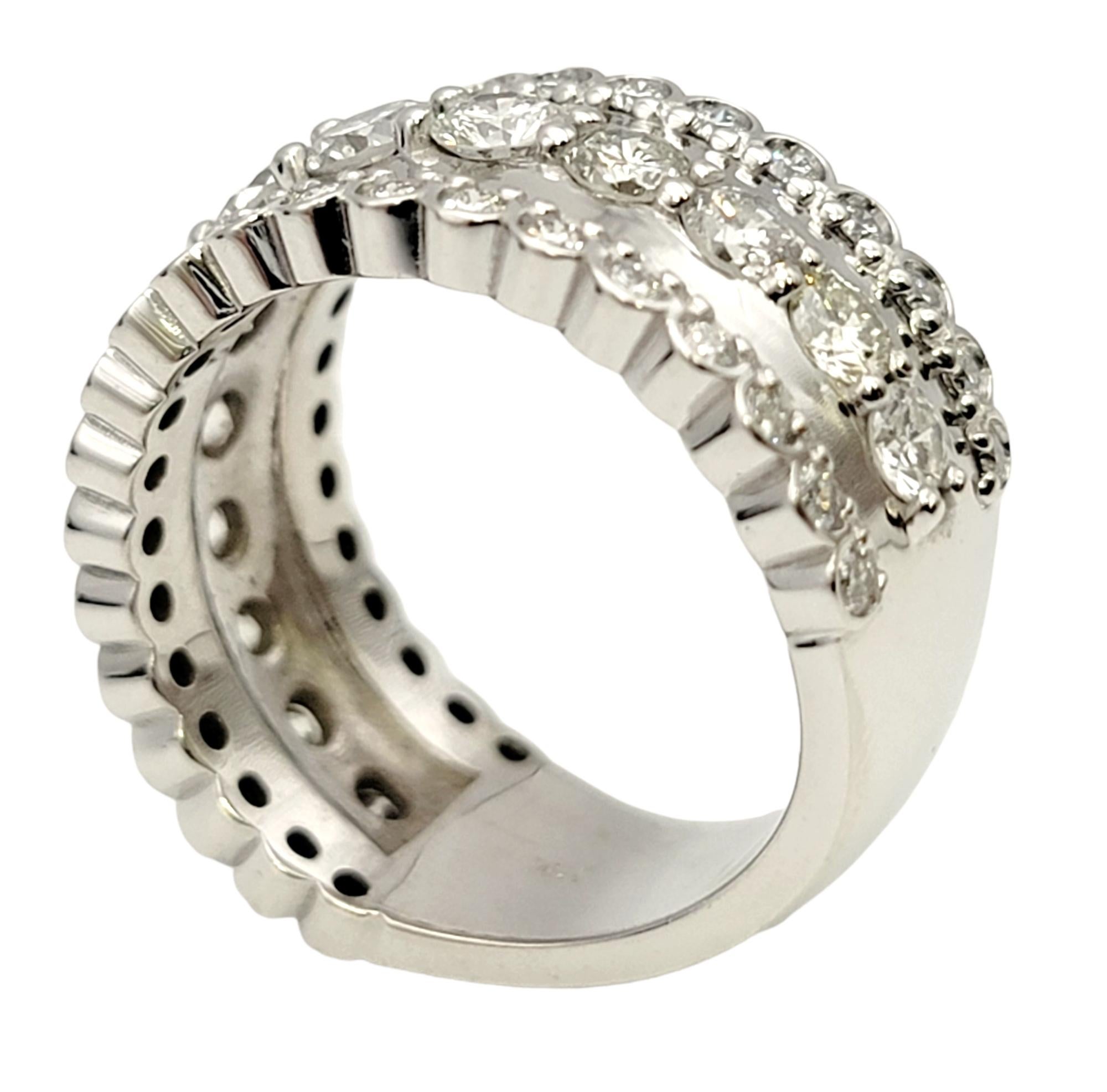 Contemporary Round Brilliant Diamond Multi Row Semi-Eternity Band Ring in 14 Karat White Gold For Sale