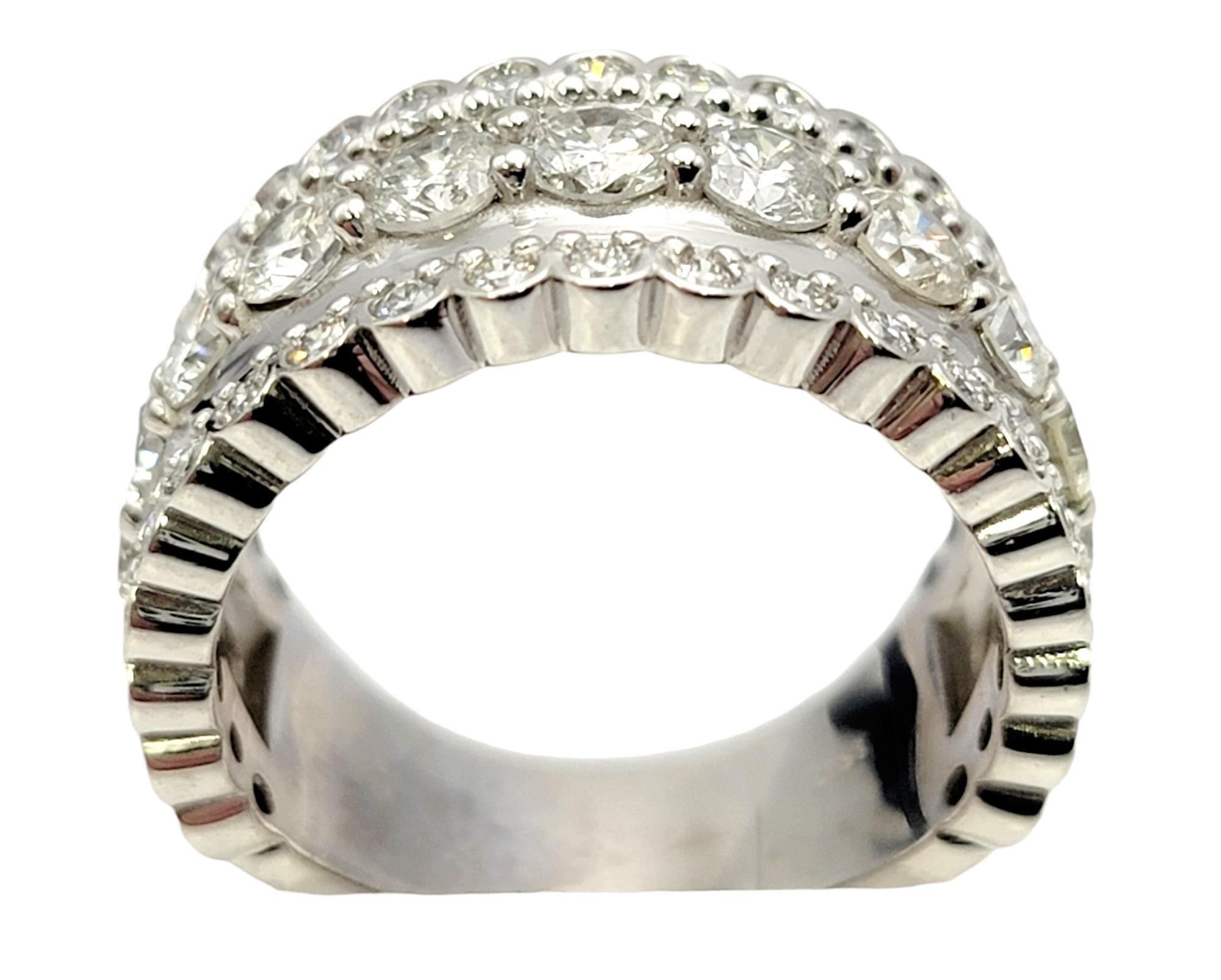 Round Cut Round Brilliant Diamond Multi Row Semi-Eternity Band Ring in 14 Karat White Gold For Sale