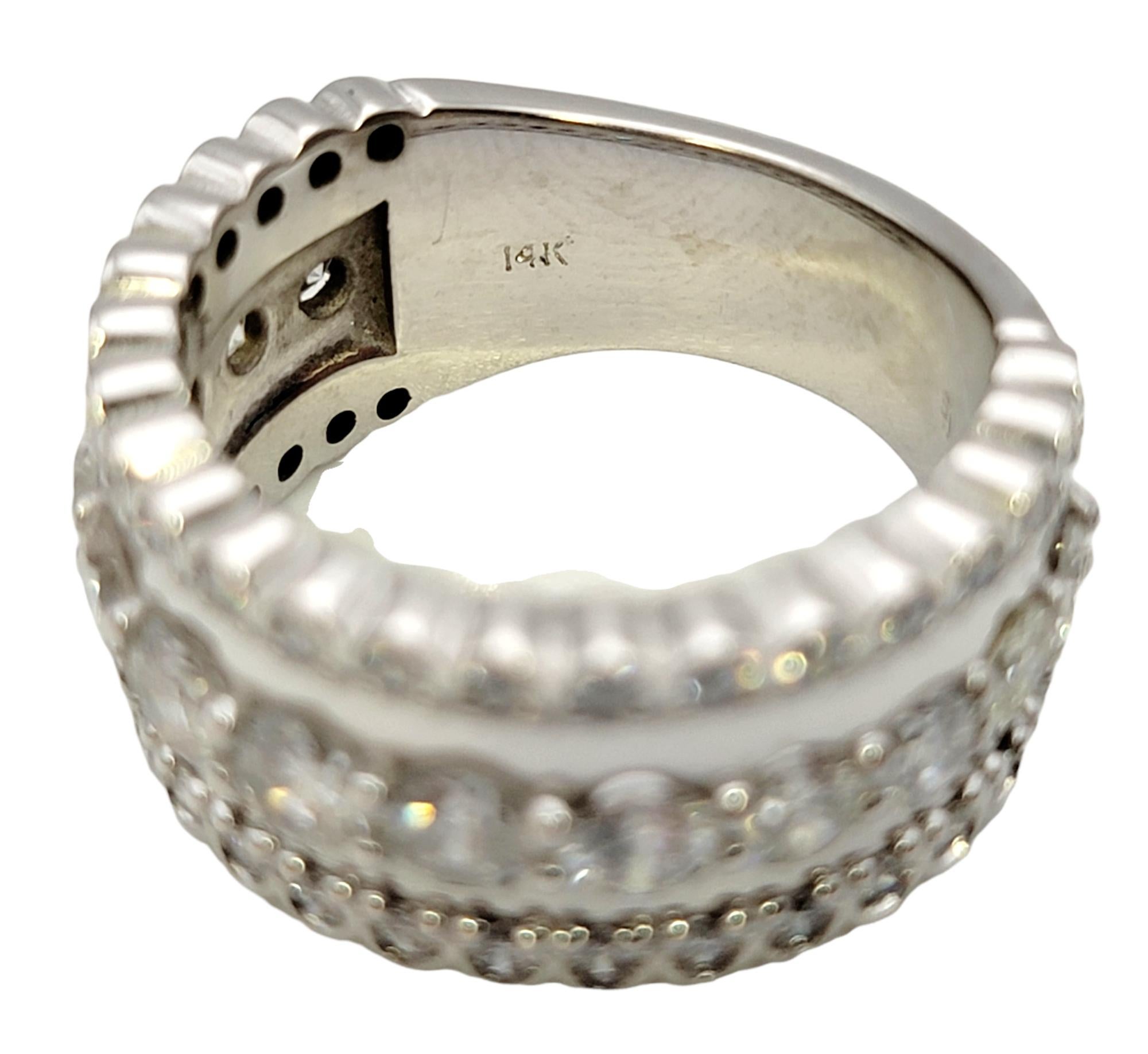 Round Brilliant Diamond Multi Row Semi-Eternity Band Ring in 14 Karat White Gold In Good Condition For Sale In Scottsdale, AZ