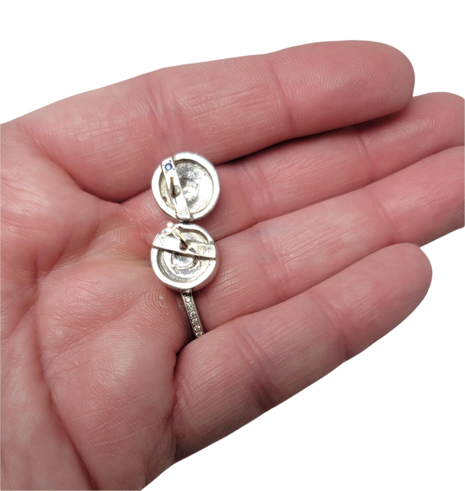Round Diamond Pave Circle Swirl Stud Pierced Earrings 14 Karat White Gold For Sale 4