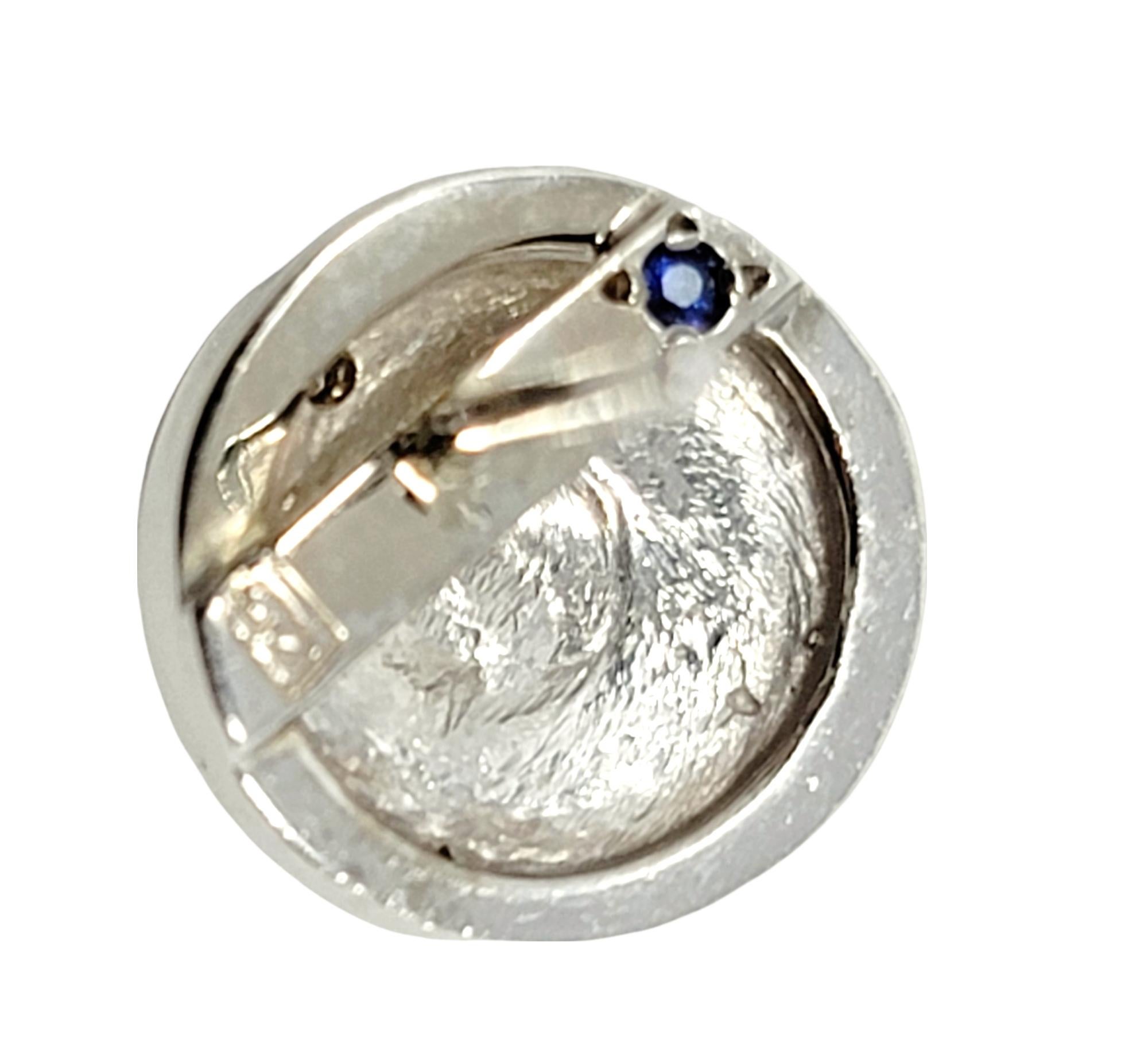 Round Diamond Pave Circle Swirl Stud Pierced Earrings 14 Karat White Gold For Sale 9