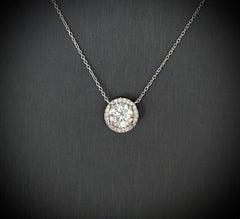 Round Brilliant Diamond Pendant in Platinum GIA Certified 2.02 Carat D Color SI1