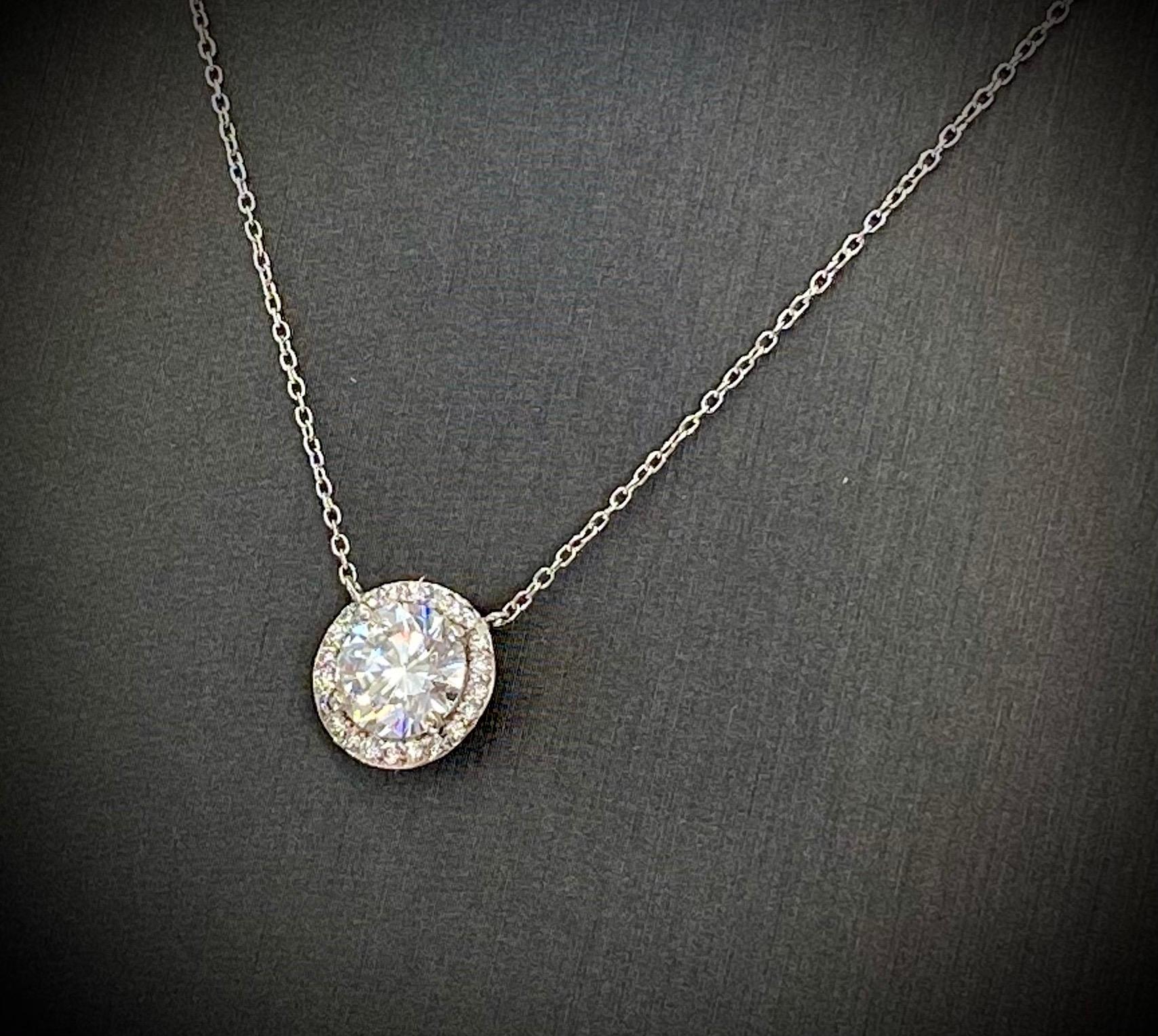 Contemporary Round Brilliant Diamond Pendant in Platinum GIA Certified 2.02 Carat D Color SI1 For Sale