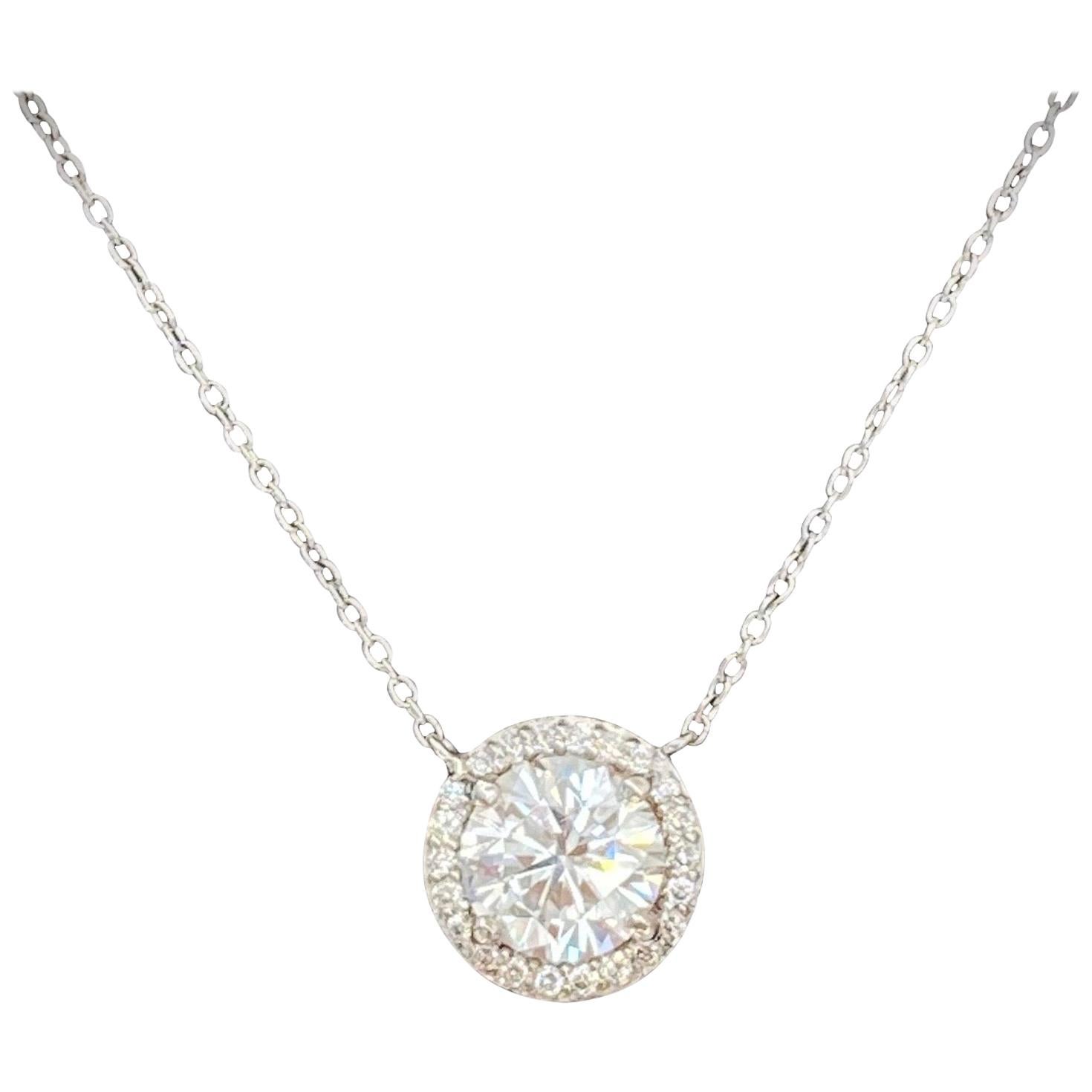 Round Brilliant Diamond Pendant in Platinum GIA Certified 2.02 Carat D Color SI1 For Sale