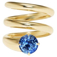 Round Brilliant Diamond Ring Royal Blue Sapphire 14K White Gold Classic Charm
