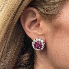 Round Brilliant Diamond Ruby 18 Karat White Gold Round Stud Leverback Earrings