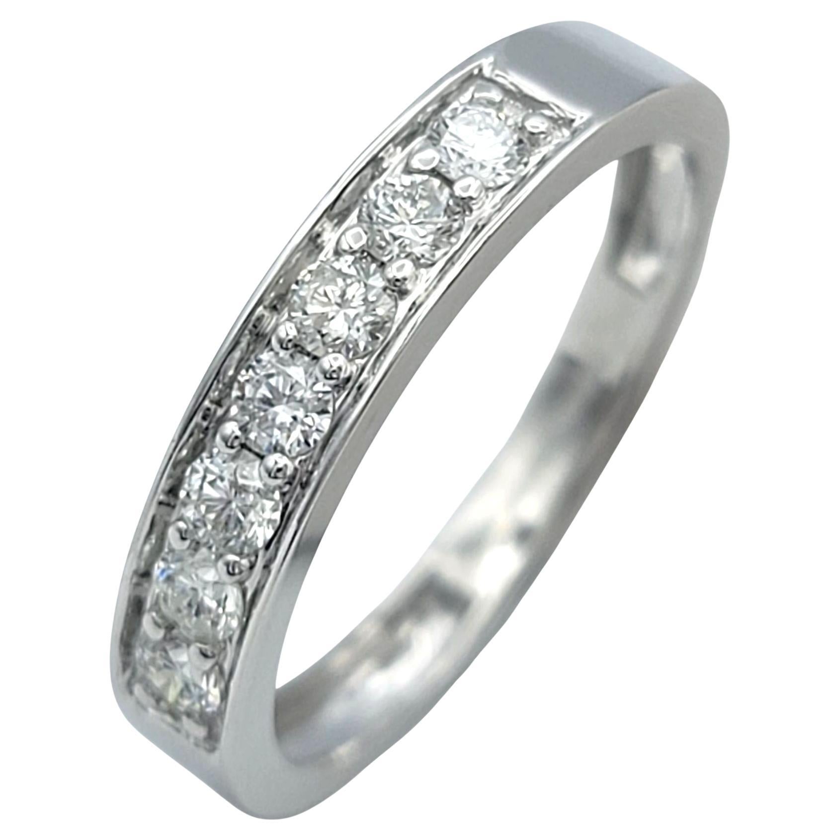 Round Brilliant Diamond Semi-Eternity Band Ring in 14 Karat White Gold
