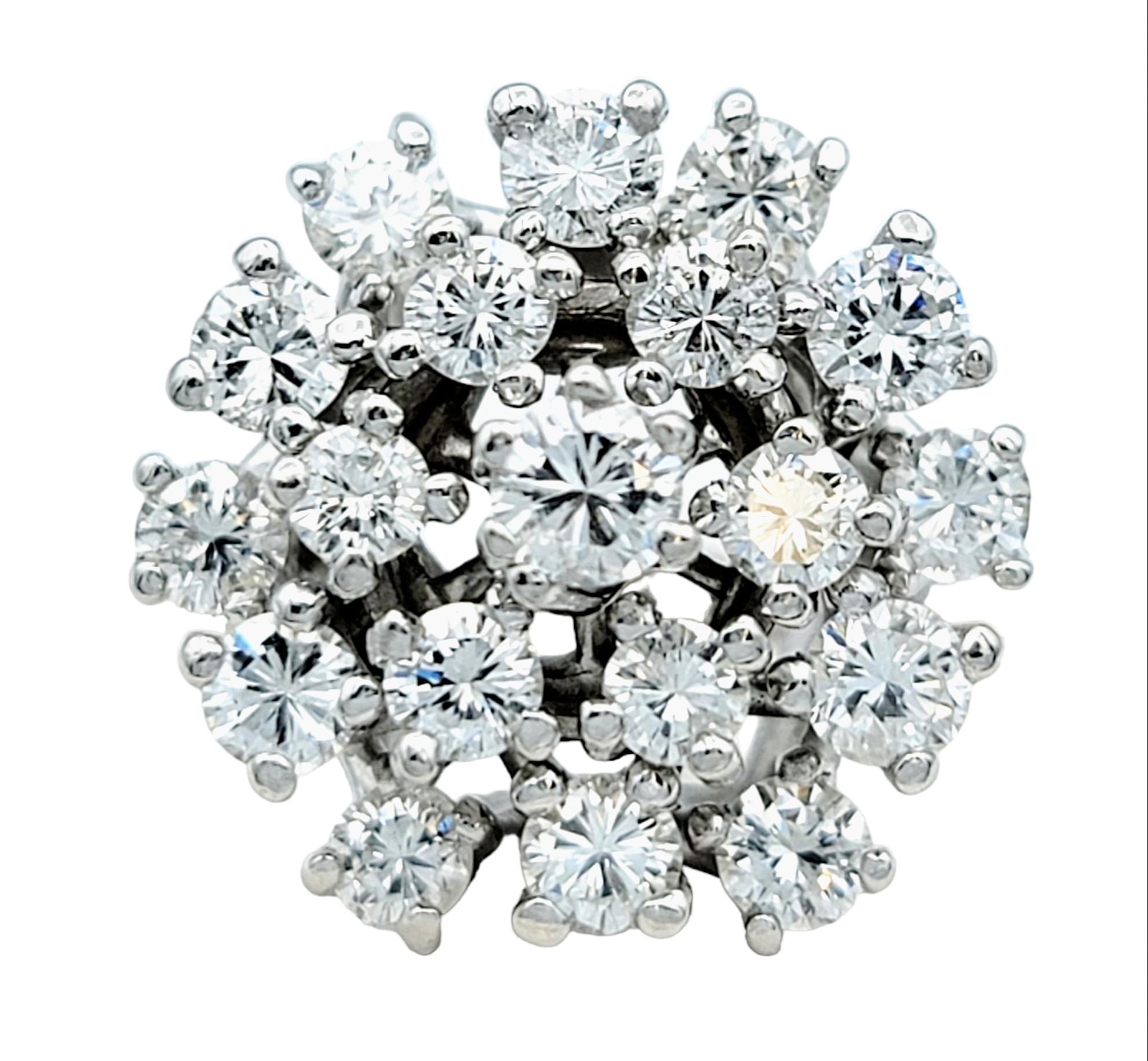 Contemporary Round Brilliant Diamond Stacked Dome Cluster Ring 14 Karat White Gold, E-F / VS For Sale
