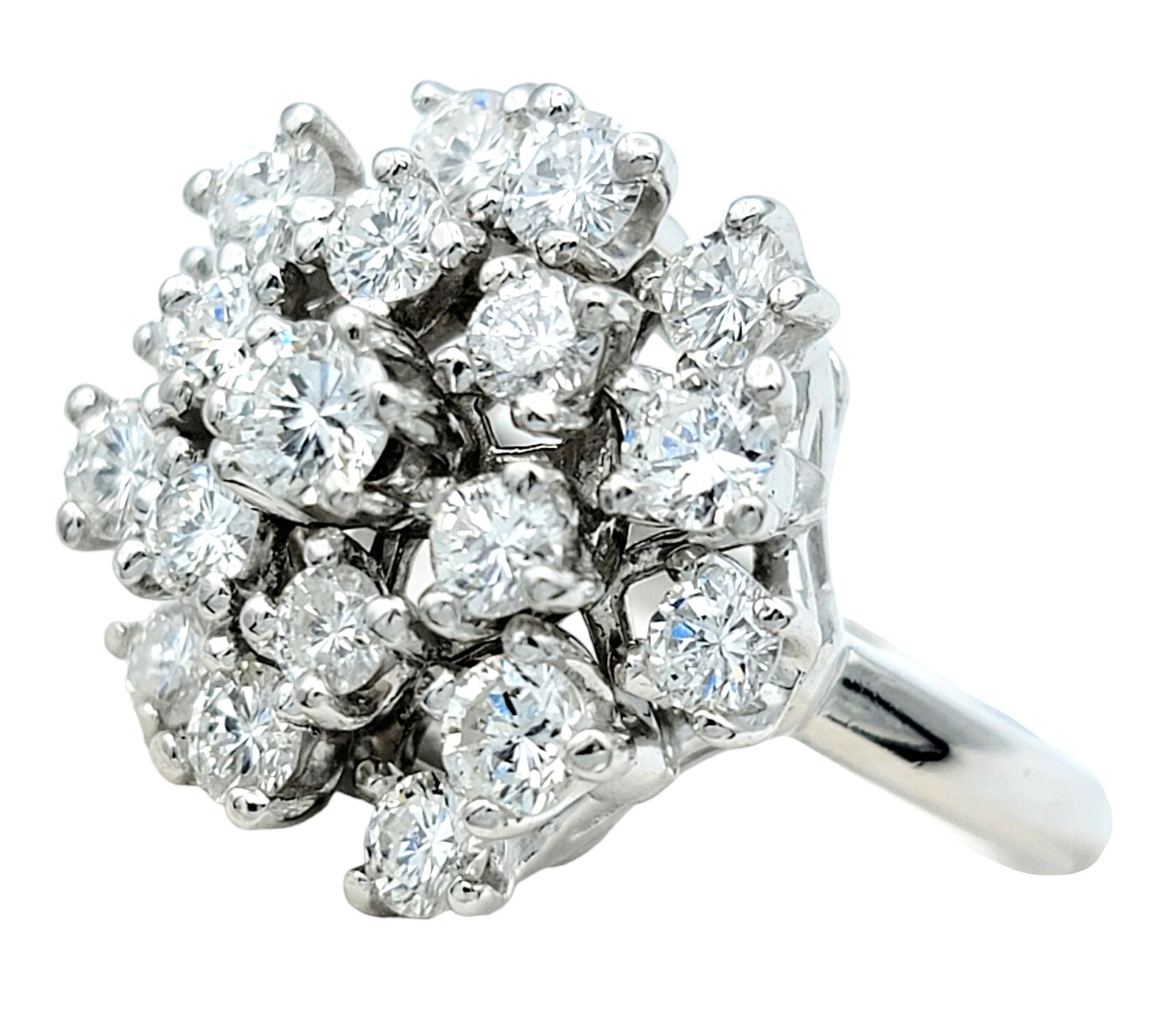 Round Cut Round Brilliant Diamond Stacked Dome Cluster Ring 14 Karat White Gold, E-F / VS For Sale