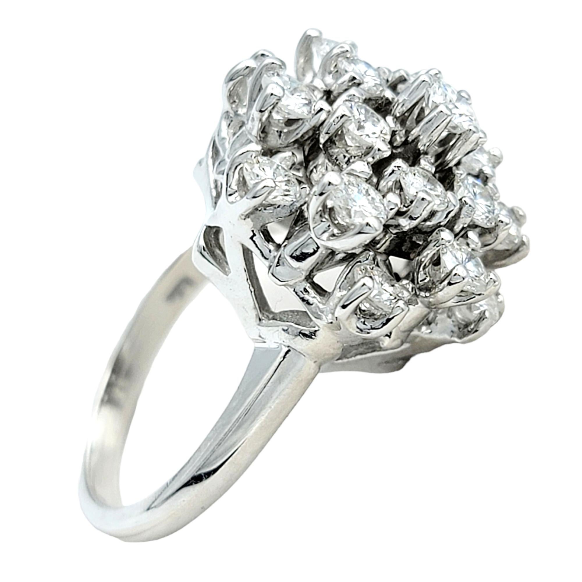 Round Brilliant Diamond Stacked Dome Cluster Ring 14 Karat White Gold, E-F / VS In Good Condition For Sale In Scottsdale, AZ