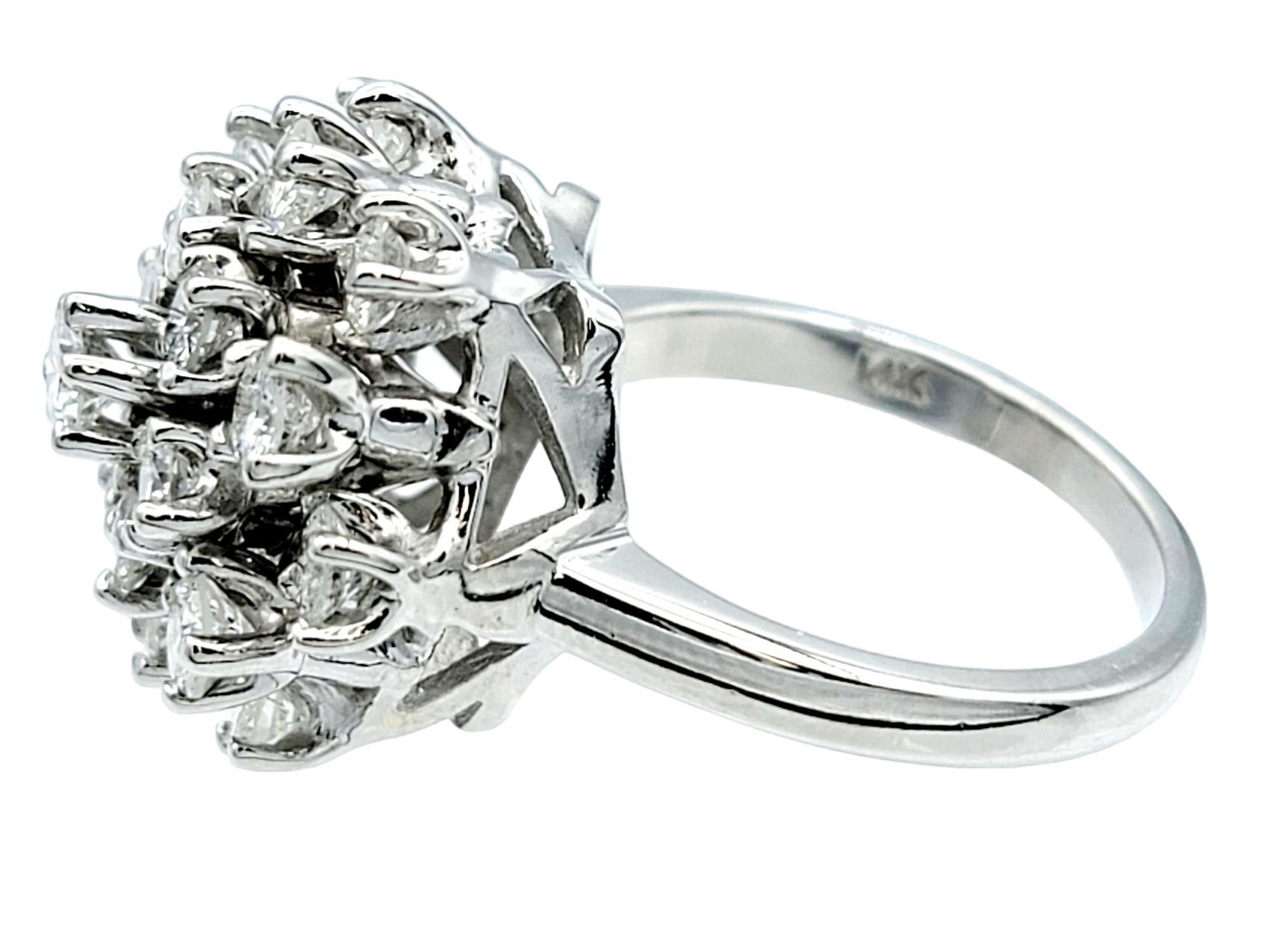 Women's Round Brilliant Diamond Stacked Dome Cluster Ring 14 Karat White Gold, E-F / VS For Sale