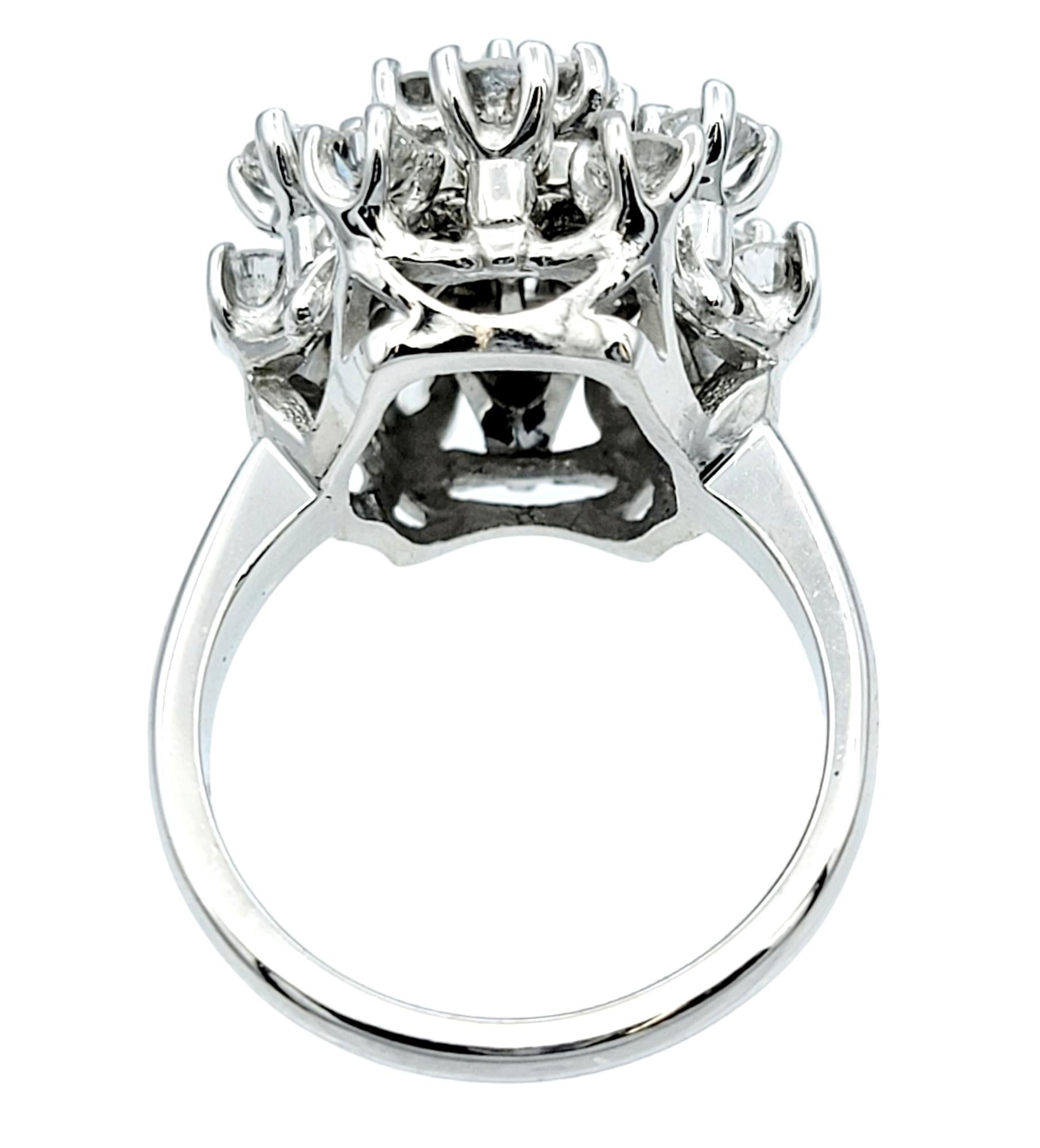 Round Brilliant Diamond Stacked Dome Cluster Ring 14 Karat White Gold, E-F / VS For Sale 1