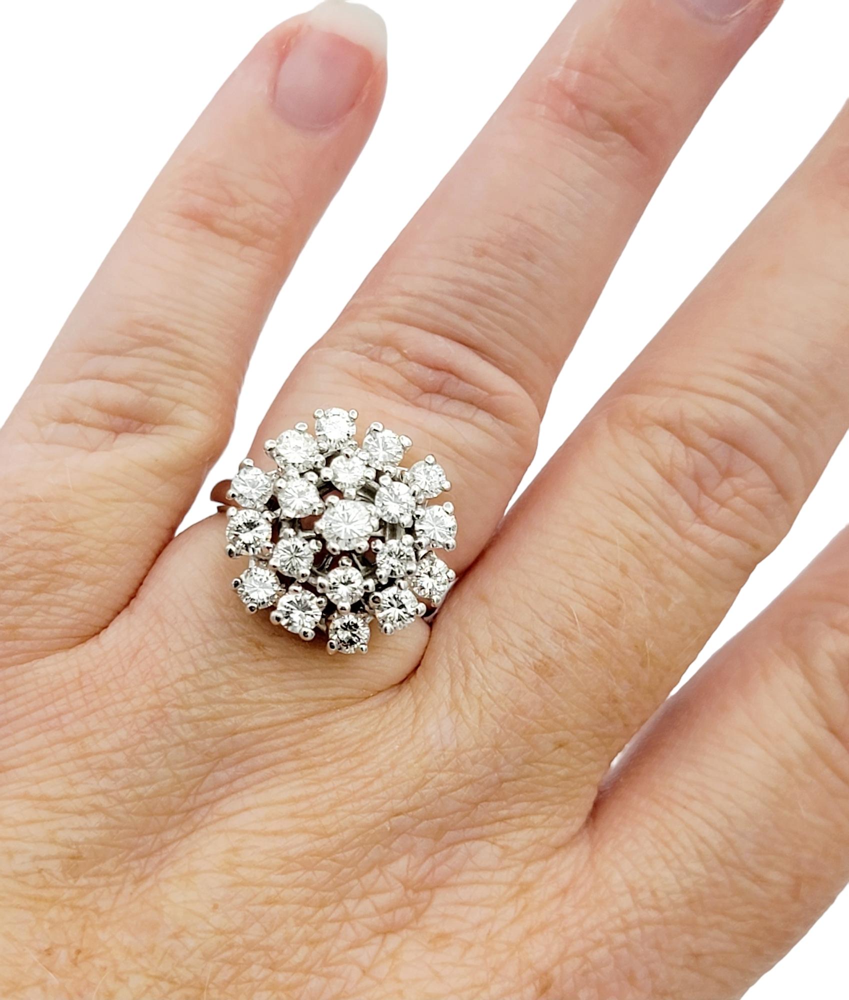 Round Brilliant Diamond Stacked Dome Cluster Ring 14 Karat White Gold, E-F / VS For Sale 3