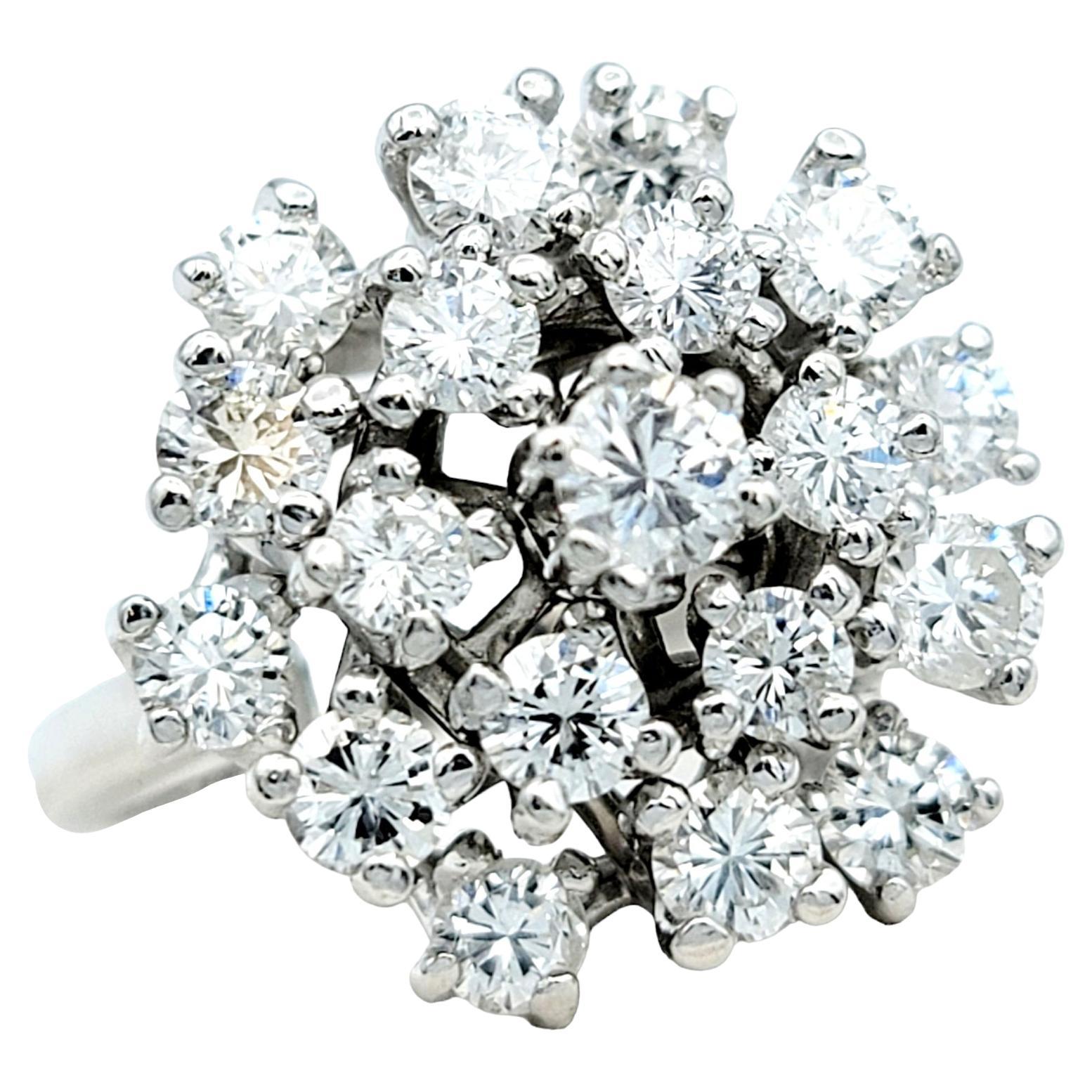 Round Brilliant Diamond Stacked Dome Cluster Ring 14 Karat White Gold, E-F / VS For Sale