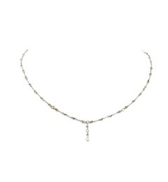 Round Brilliant Diamond Station Drop Necklace in 14 Karat White Gold F Color VS
