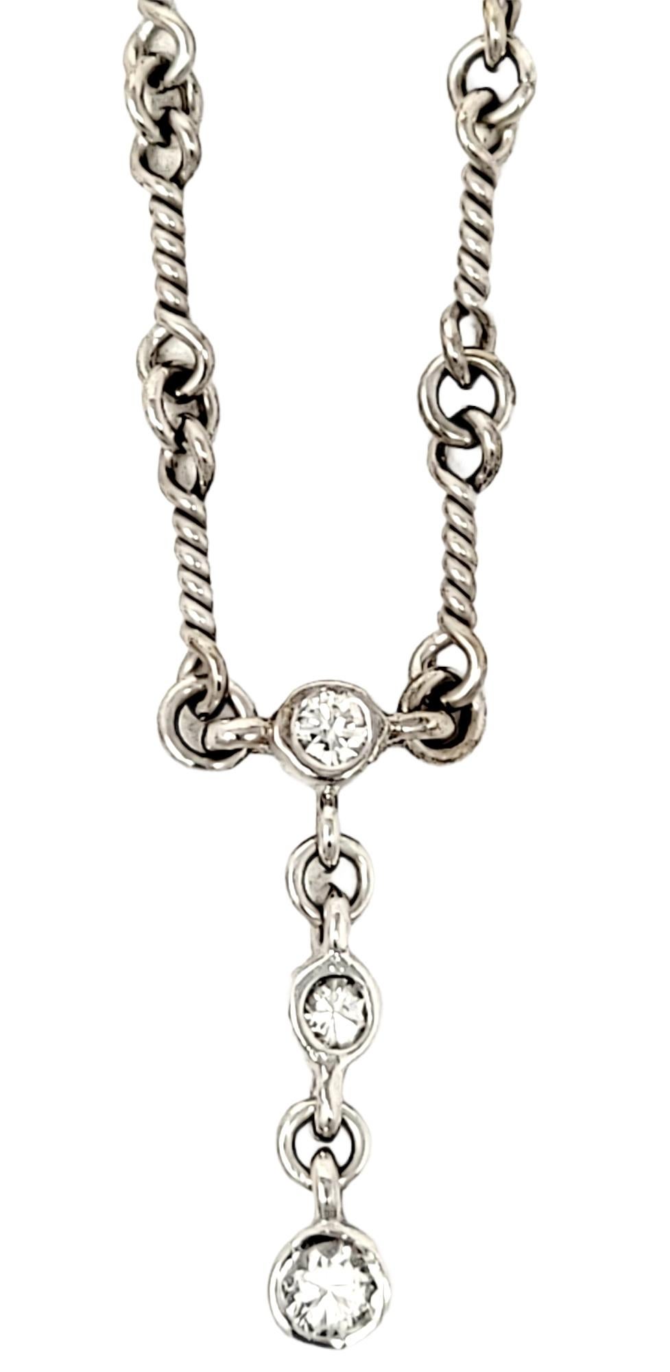 Collana a goccia con diamanti tondi e brillanti in oro bianco 14 carati, colore F VS in vendita 3