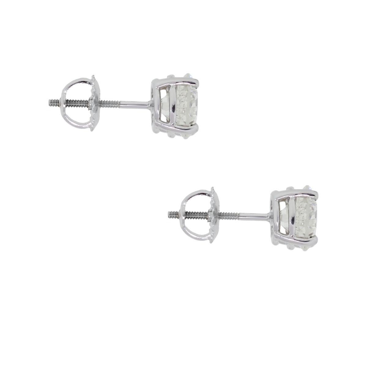 Material: 14k white gold
Diamond Details: Approximately 2.86ctw of round brilliant diamonds. Diamonds are I/J in color and SI3 in clarity
Measurements: 0.63″ x 0.27″ x 0.27″
Earring Backs: Threaded
Total Weight: 2g (1.3dwt)
Additional Details: This